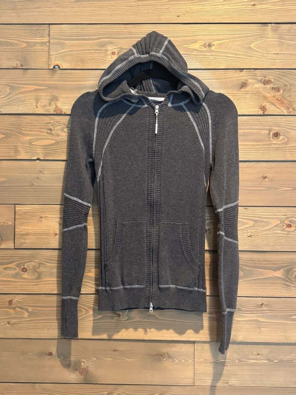 Athleta Striped Strength Full Zip Hoodie Gray Size S